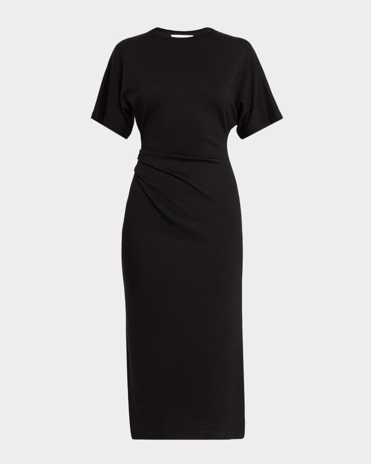 Short-Sleeve Ruched Jersey Midi Dress