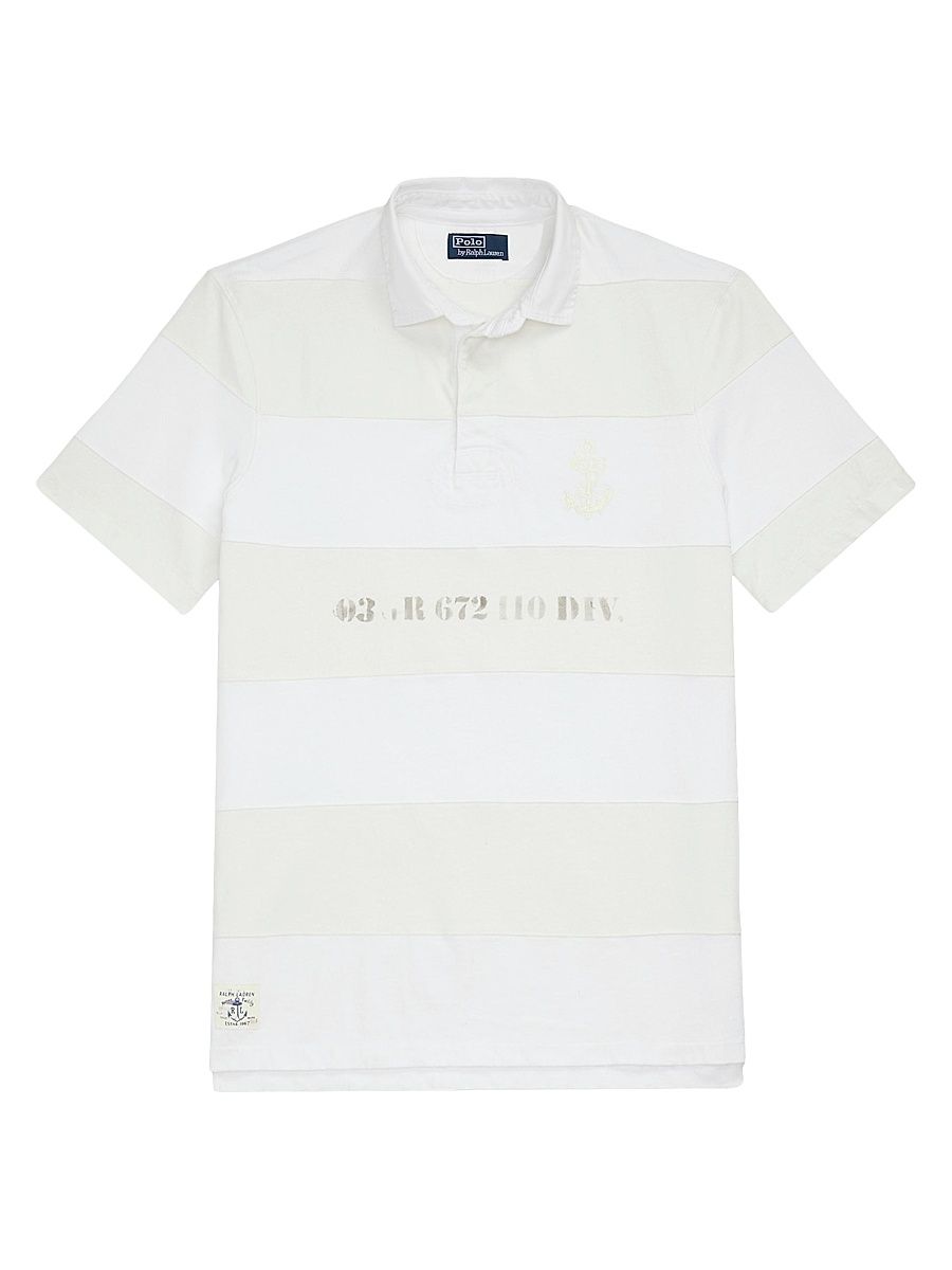 Men's Striped Graphic Polo - Classic Oxford White Multi - Size XL