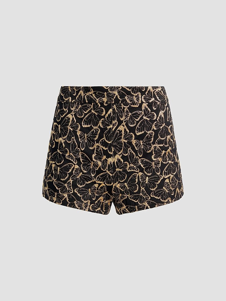 ALICE + OLIVIA Women's Hera Embroidered High-Rise Shorts - Black Gold - Size 14