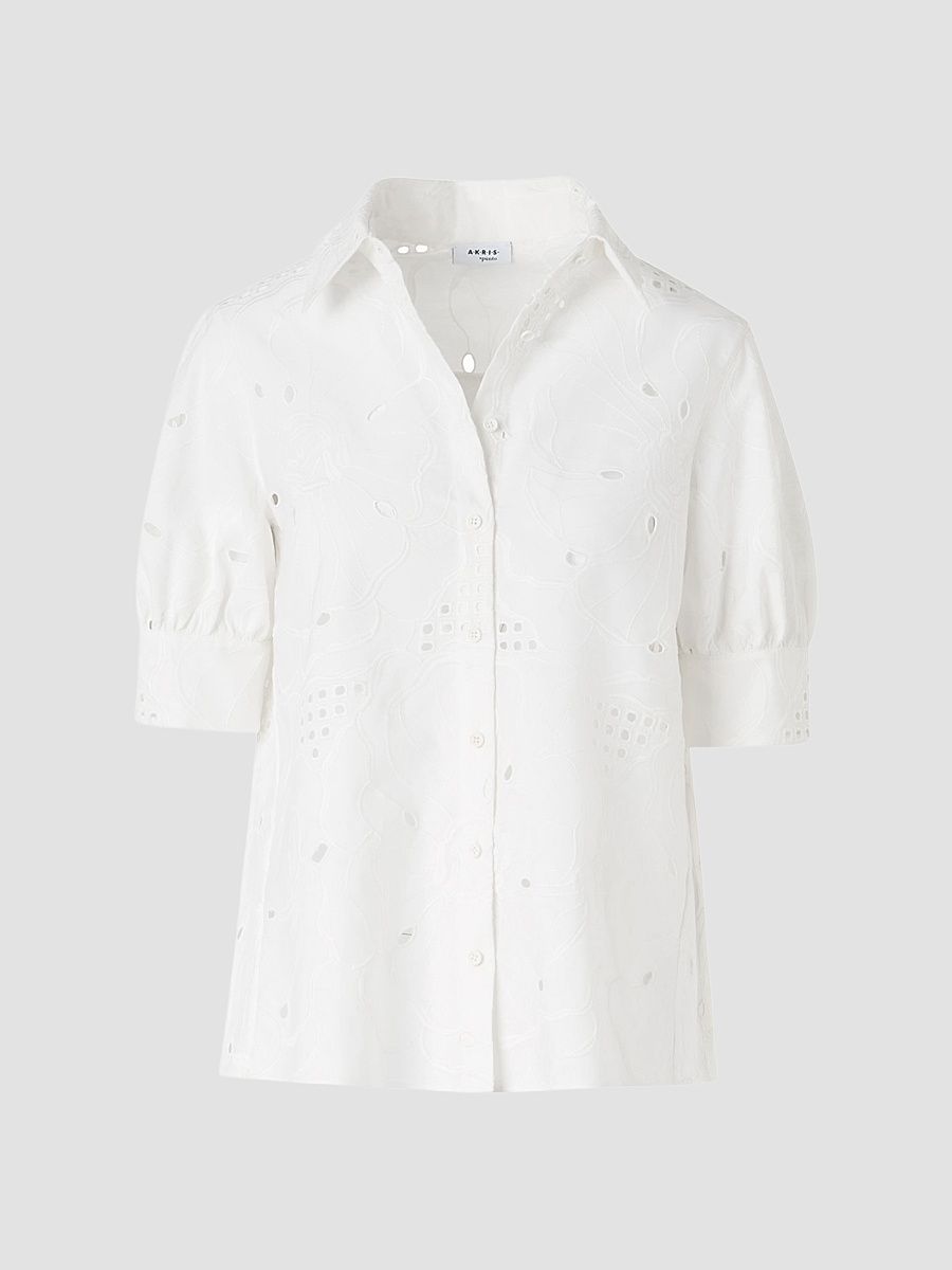 Women's Floral-Embroidered Eyelet Shirt - Cream - Size 16