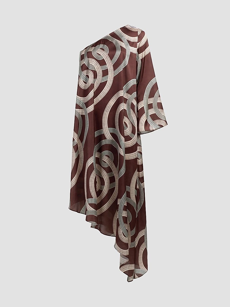 Women's Victoria Asymmetric One-Shoulder Midi-Dress - Chocolate Halo - Size XL