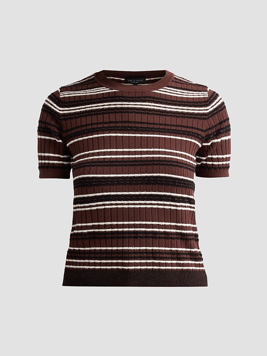 Women's Karina Ribbed Striped Top - Mahogany - Size XL