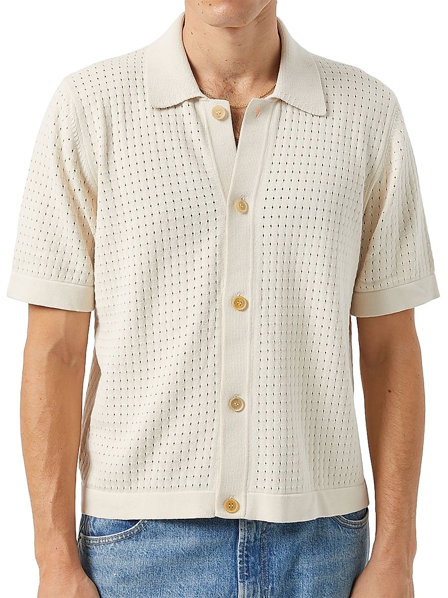 Men's Pointelle-Knit Cotton Shirt - Natural - Size Small
