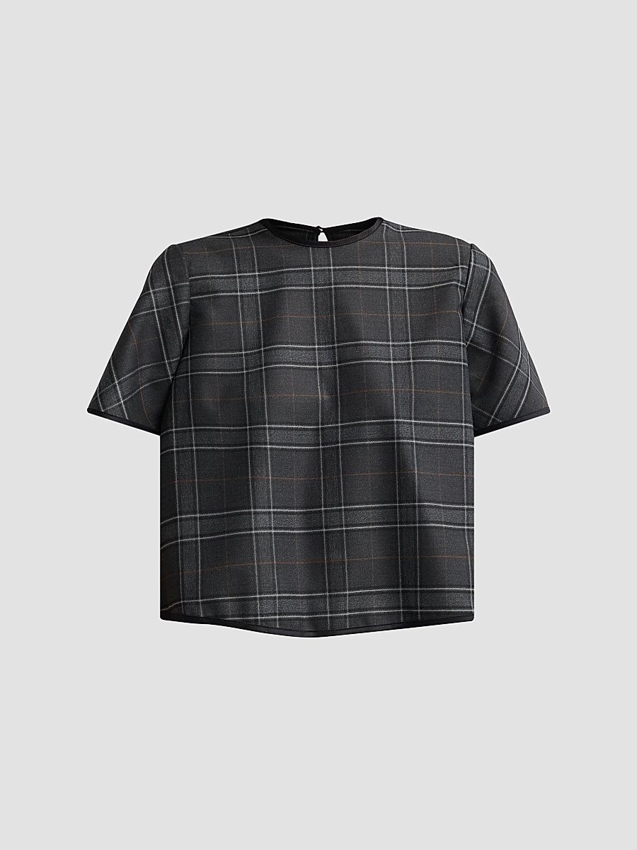 Women's Hope Wool Plaid Top - Gunmetal - Size 2