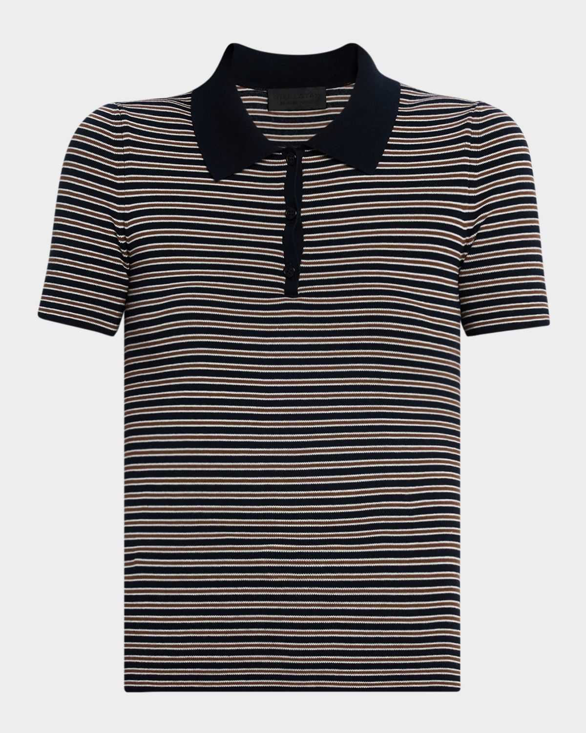 Gemmatta Striped Rib Short-Sleeve Polo Top