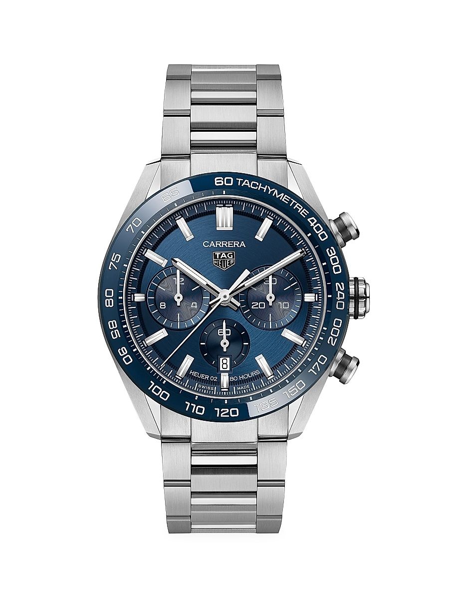 Men's Carrera 44MM Stainless Steel & Ceramic Bracelet Automatic Tachymeter Date Chronograph Watch - Blue