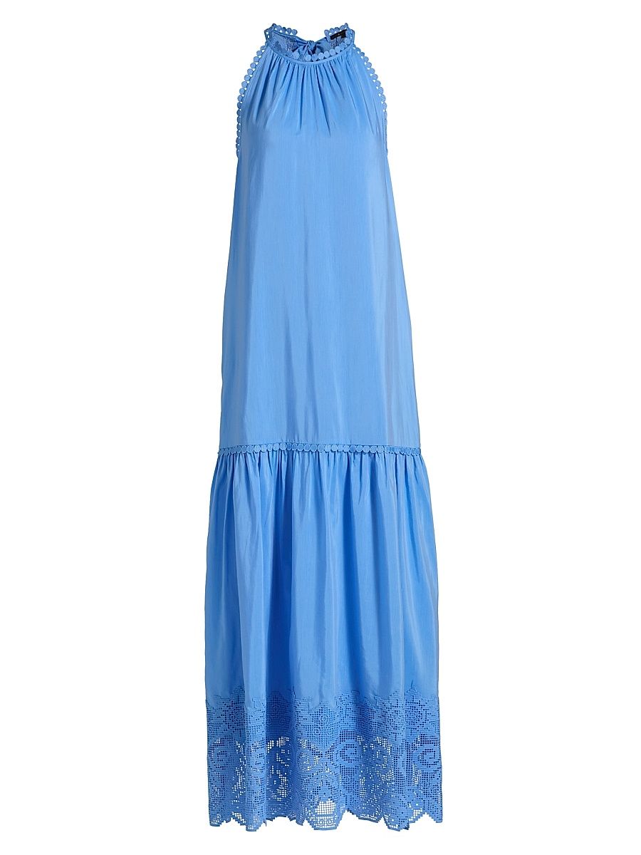 Women's Teri Halter Lace-Trim Tiered Maxi Dress - Sky Blue - Size XXL