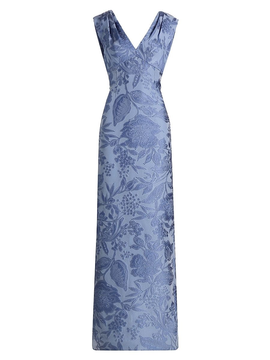Women's Floral Fil Coupe V-Neck Gown - Bluebell Multi - Size 16