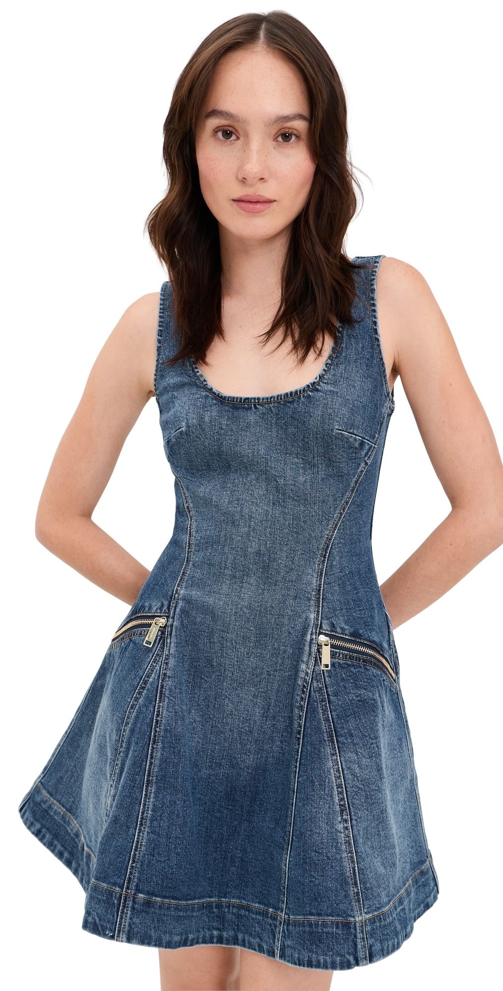 Self Portrait Denim Flared Mini Dress Blue 4