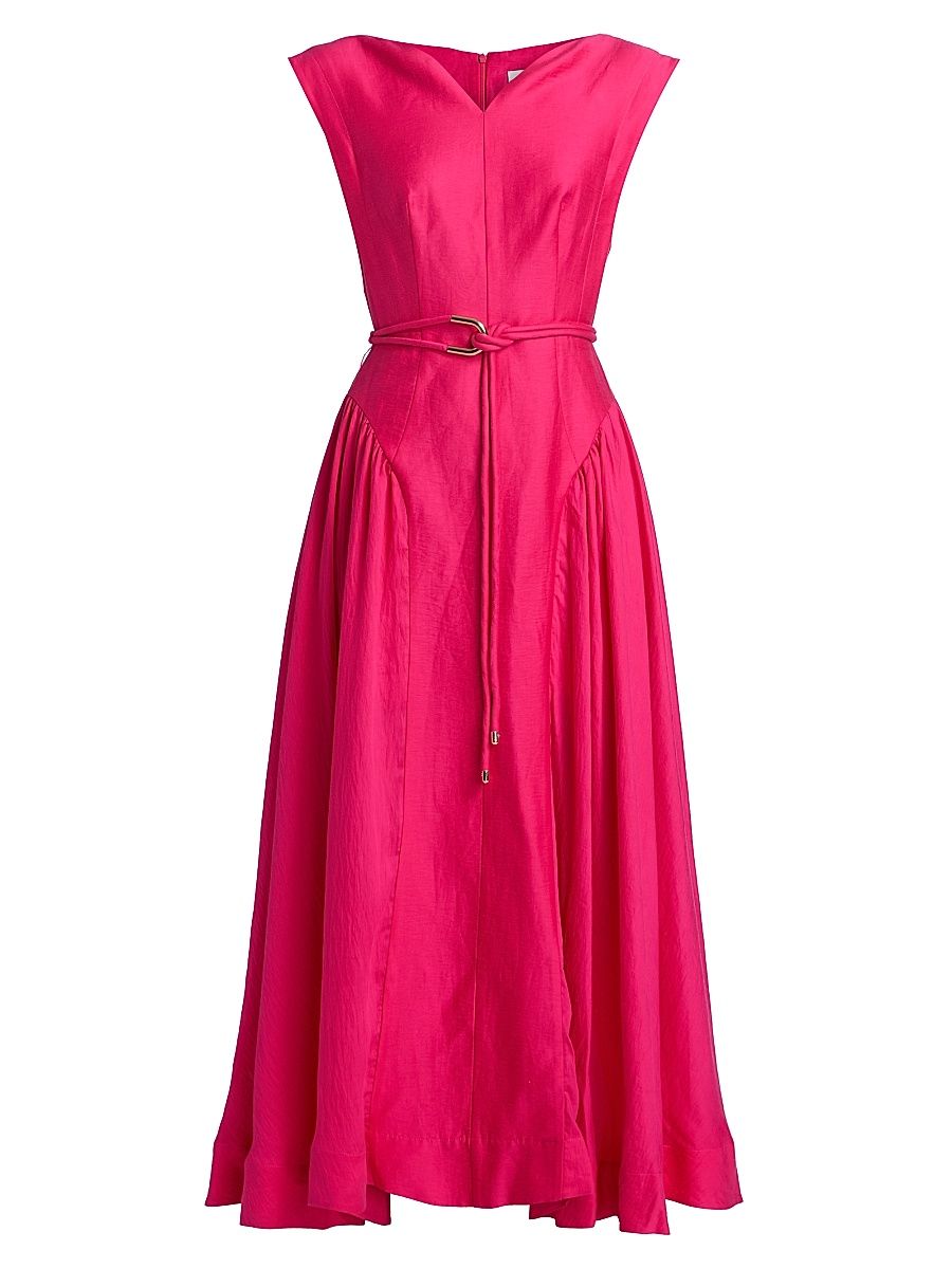 Women's Alvie Linen-Blend V-Neck Maxi Dress - Magenta - Size 4