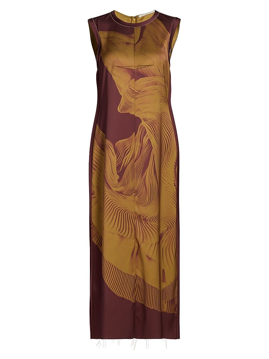 Women's Dancing Pleat Double-Face Satin Midi-Dress - Medjool Bronze - Size 8