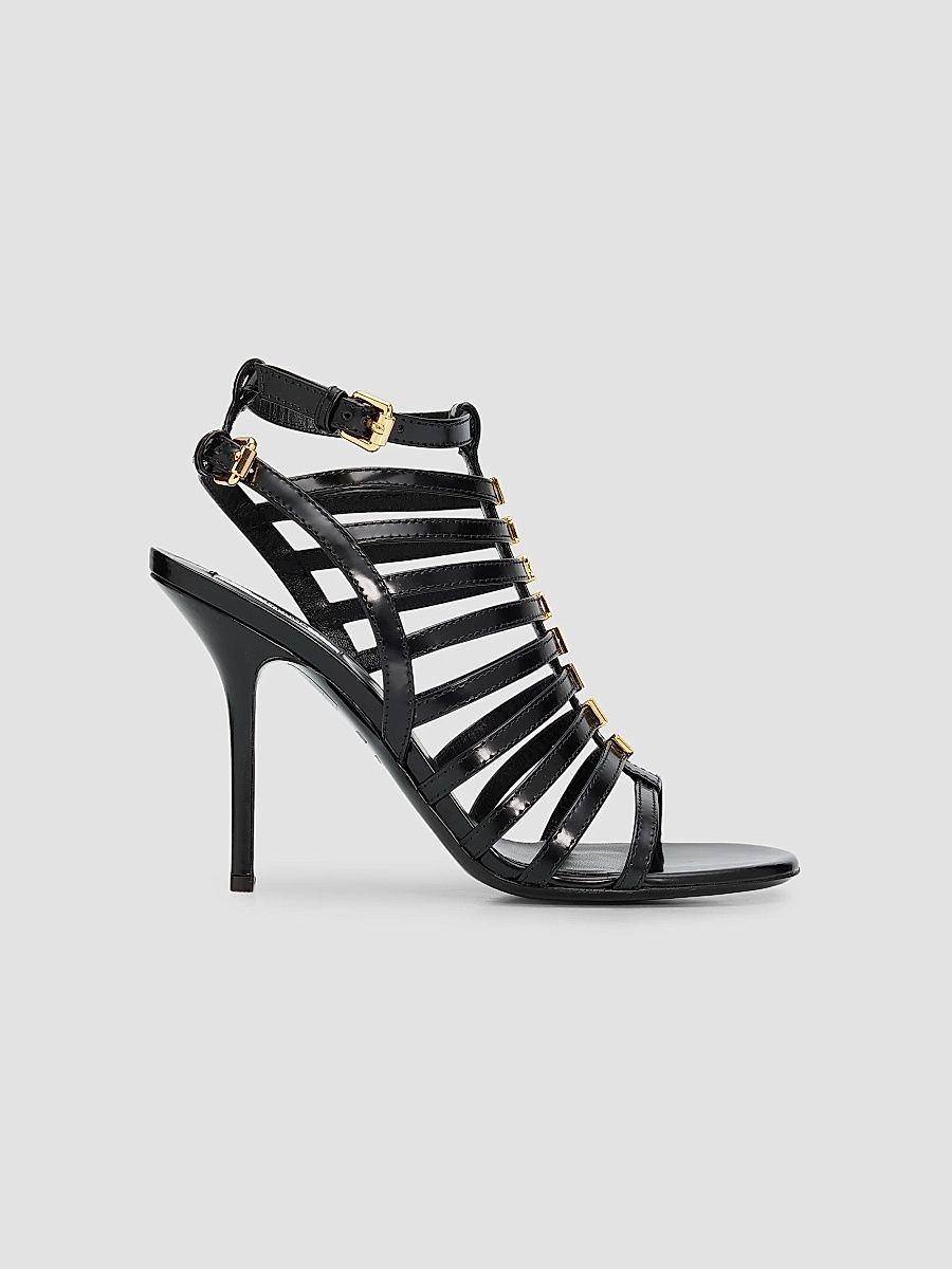 Women's Lettering 100MM Leather Sandals - Black - Size 11