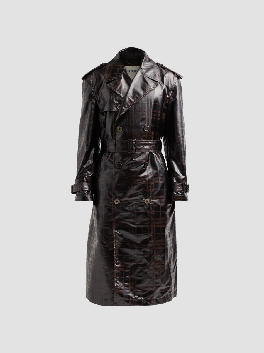 Burberry Men's Ludlow Check Trench Coat - Treacle Brown Pattern - Size 44