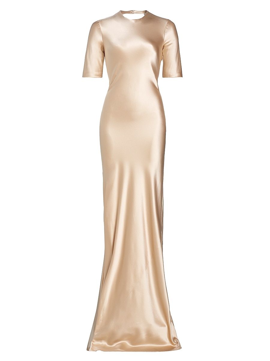 Women's Short-Sleeve Silk Charmeuse Gown - Dark Champagne - Size 6