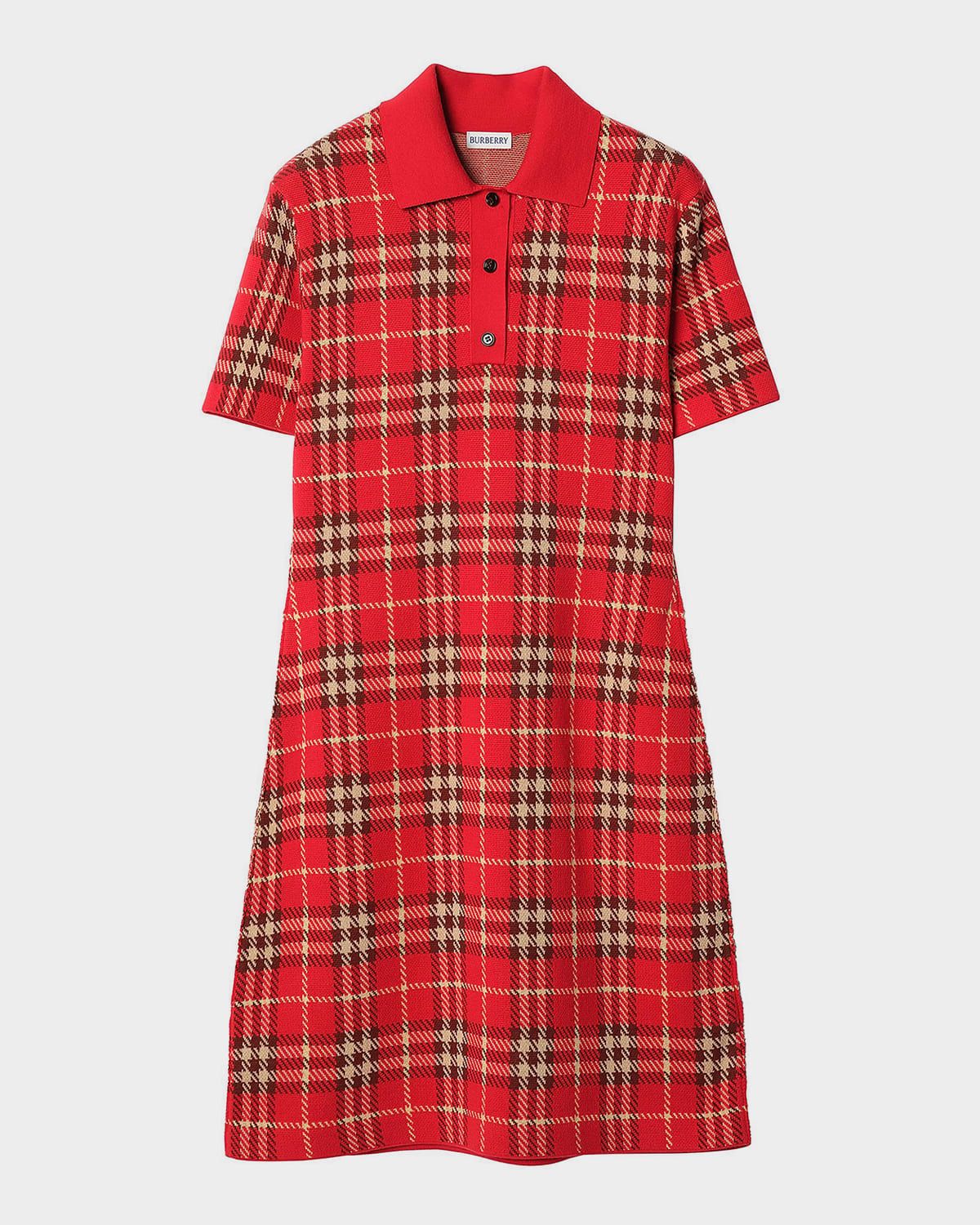 Dina Check Wool-Blend Mini Polo Dress