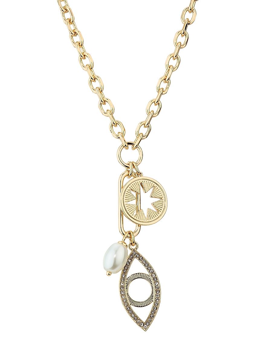 Women's Mina Goldtone, Glass Crystal & Imitation Pearl Charm Necklace - Clear Gold