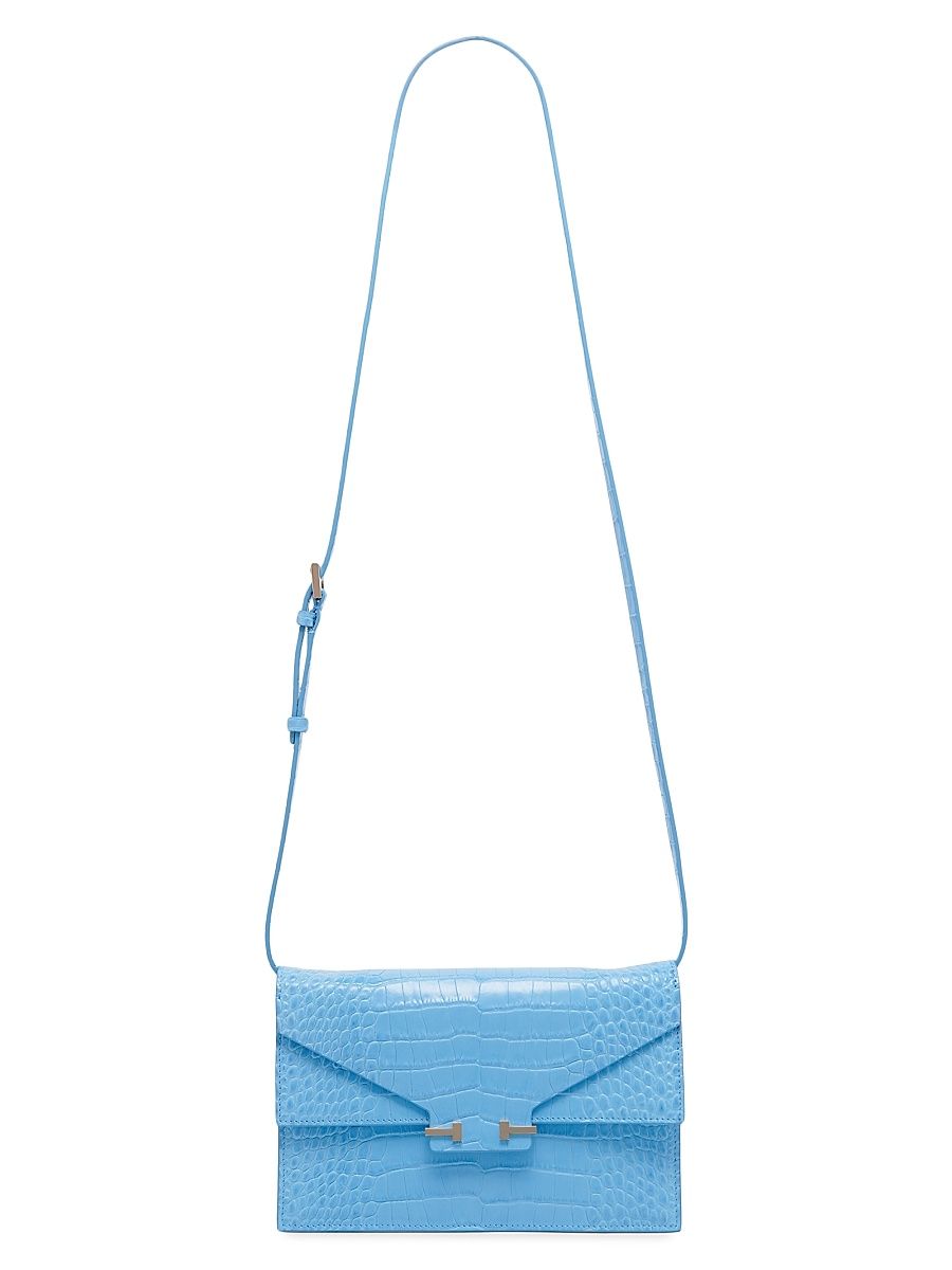 Women's Mini Croc-Embossed Leather Shoulder Bag - Lichen Blue