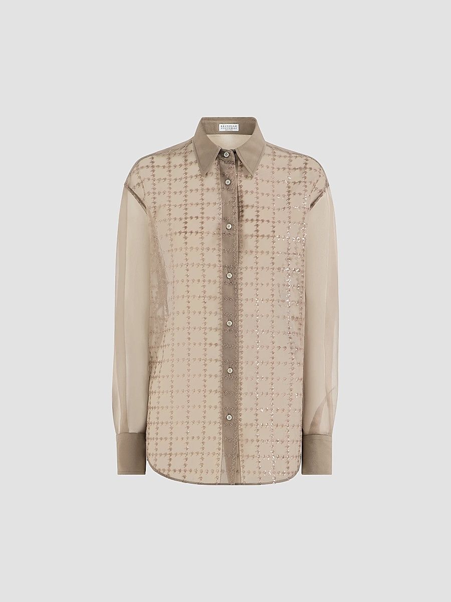 Women's Crispy Silk Shirt - Light Brown - Size Medium