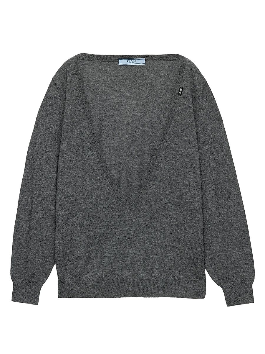 Women's Cashmere V-Neck Sweater - Grey - Size 8
