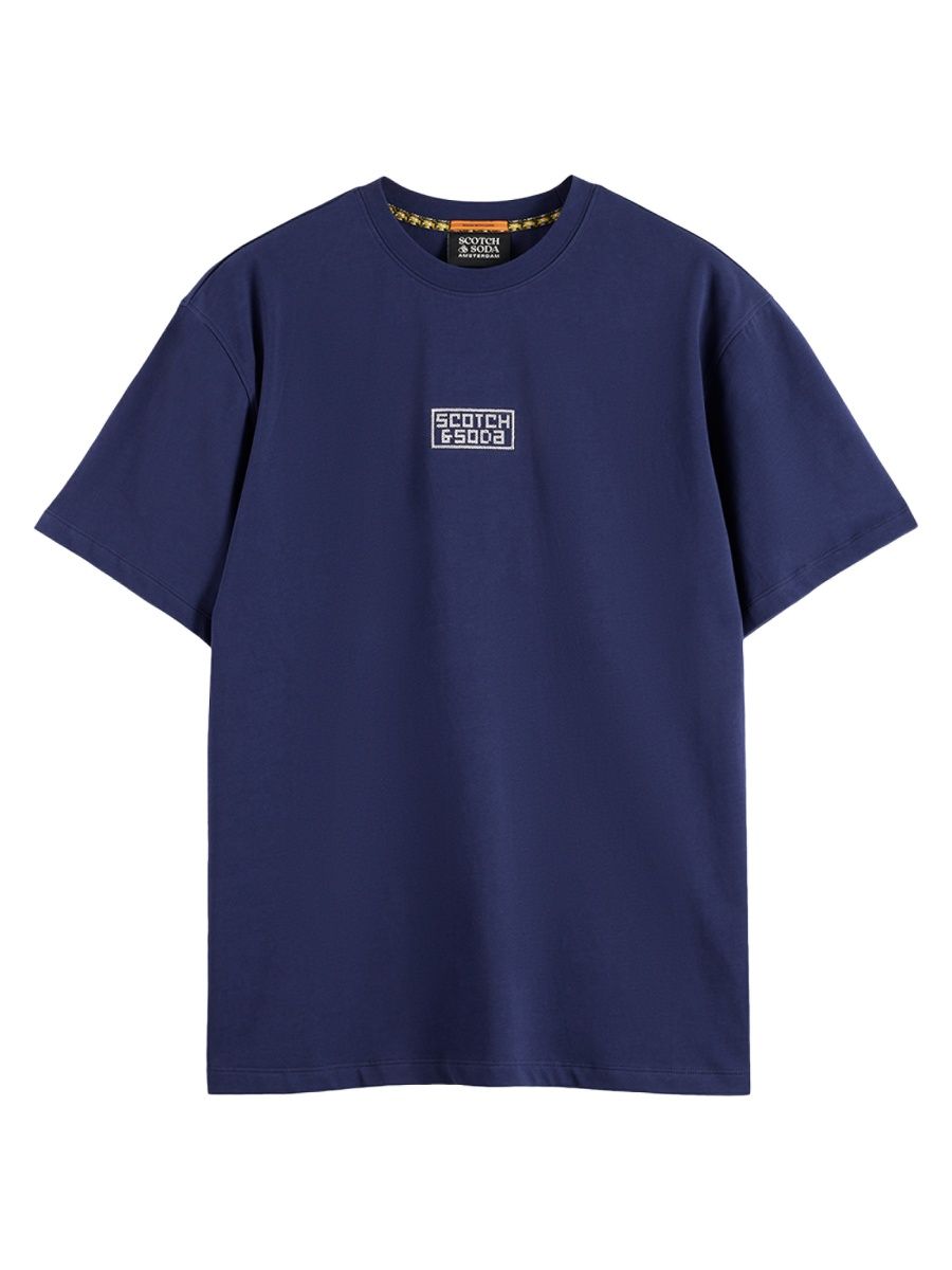 Scotch & Soda Men's Cotton Relaxed Fit Cross-Stitch Logo T-Shirt - Peacoat - Size Medium
