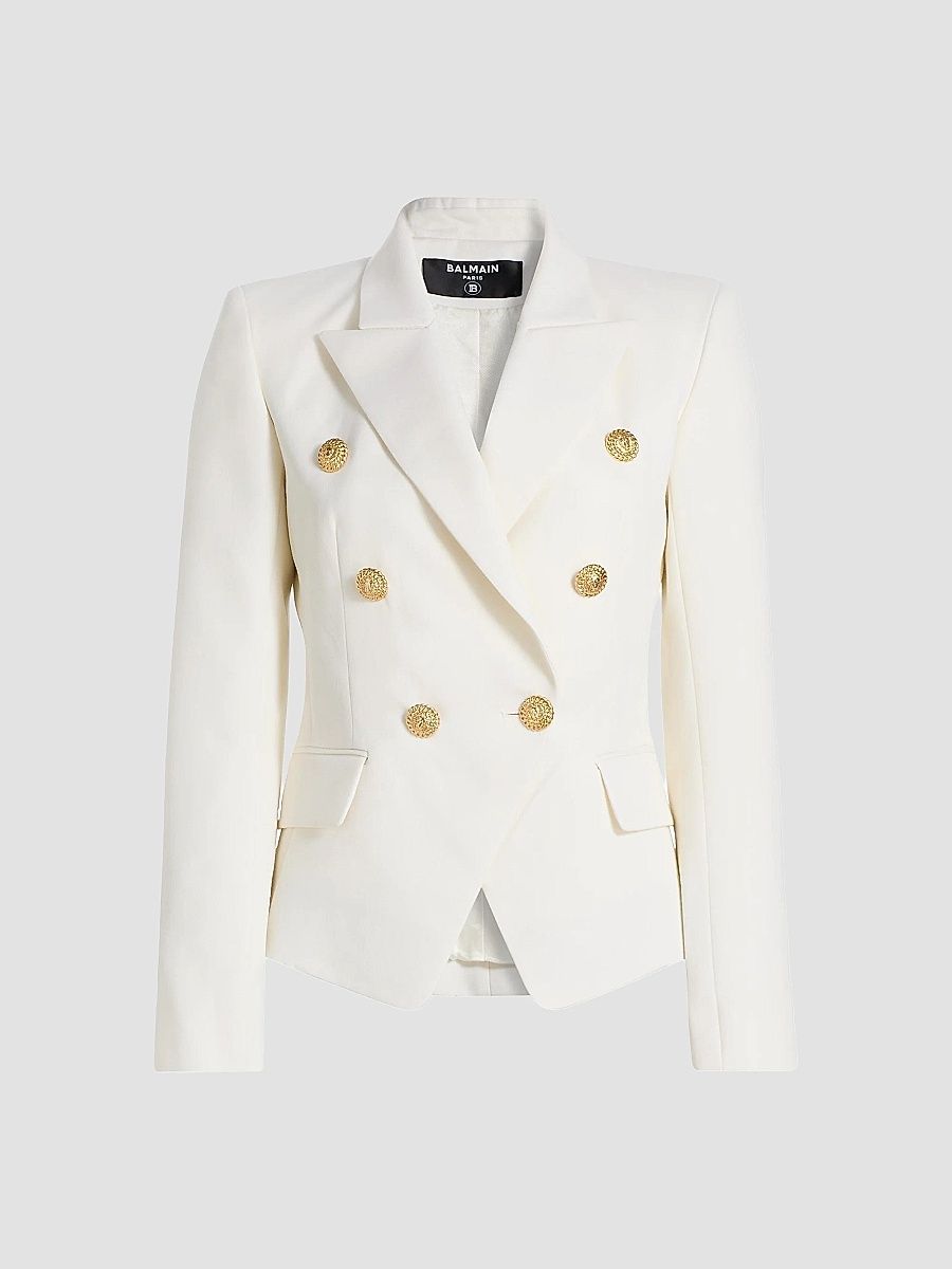 Balmain Women's Fitted Wool Double-Breasted Jacket - Ivory - Size 12
