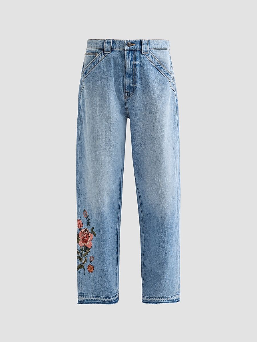 Johnny Was Women's Solana Embroidered Barrel-Leg Jeans - Light Wash - Size 32