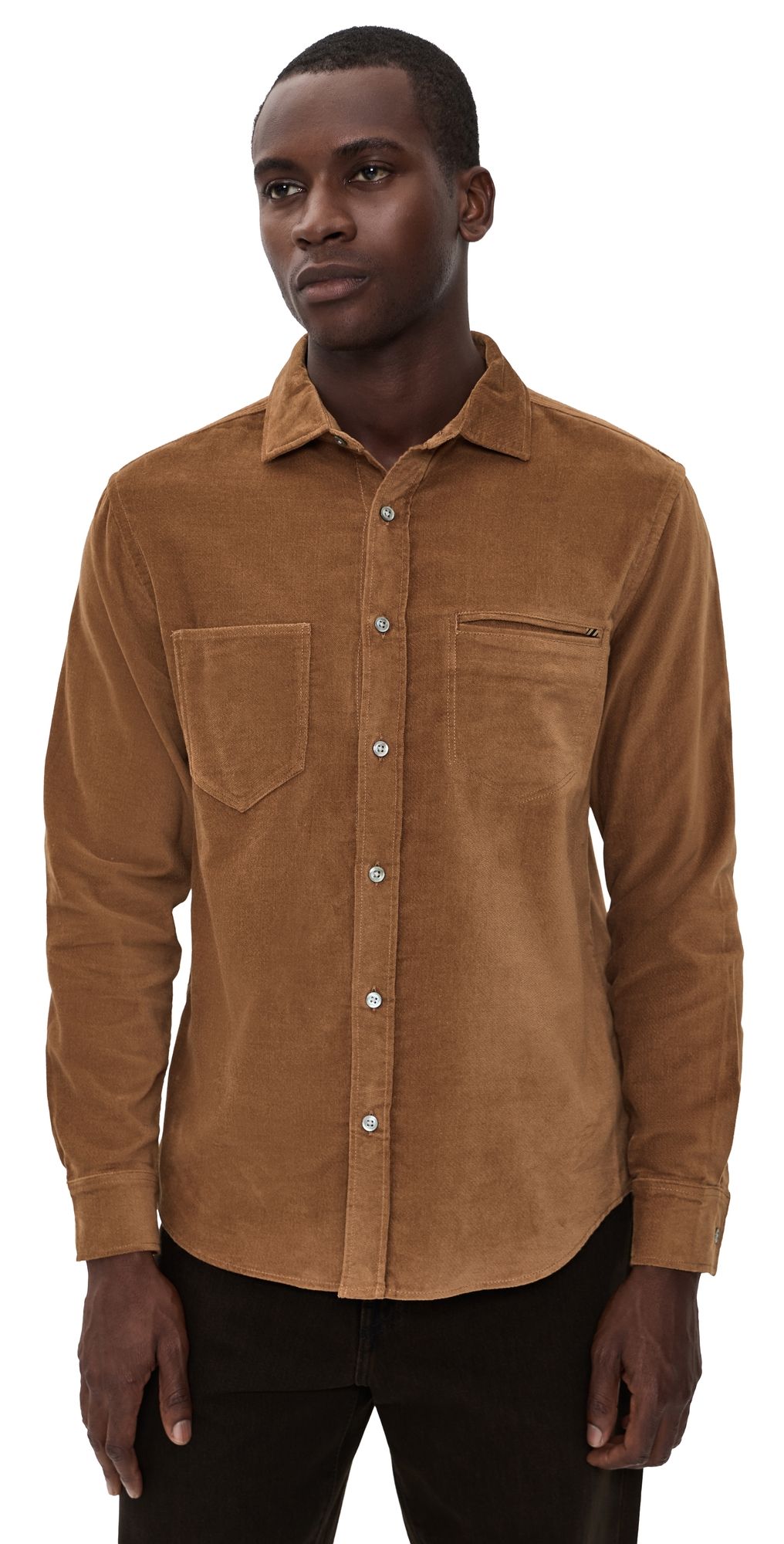 Billy Reid Moleskin Corduroy Cochran Shirt Tobacco L