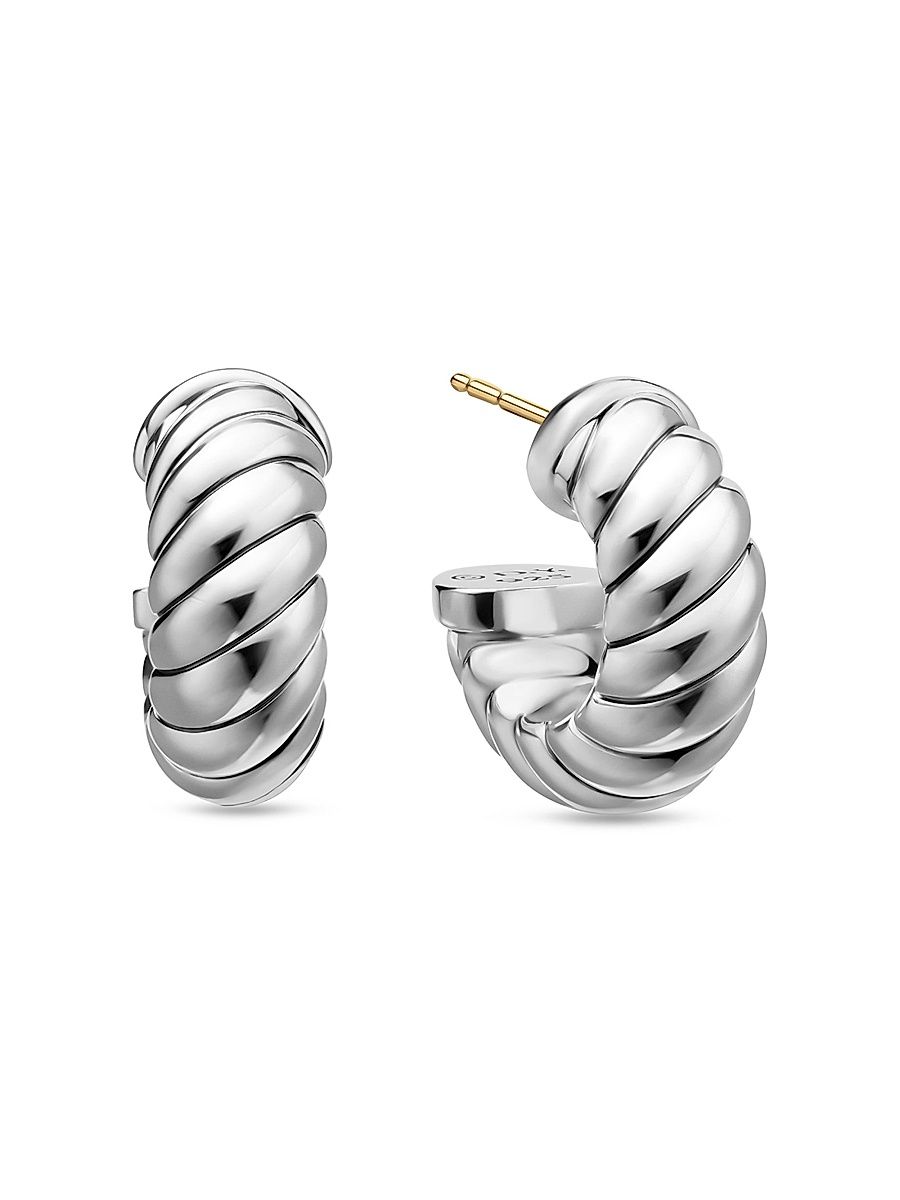 Women's Sculpted Cable Shrimp Earrings in Sterling Silver, 20.5mm - Silver