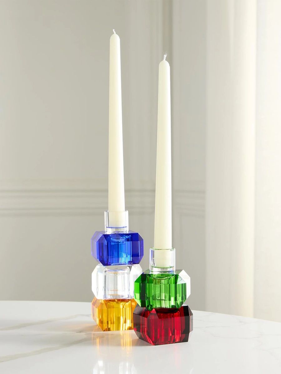 Tizo Amber Crystal 5-Piece Stackable Candleholder Set - Blue