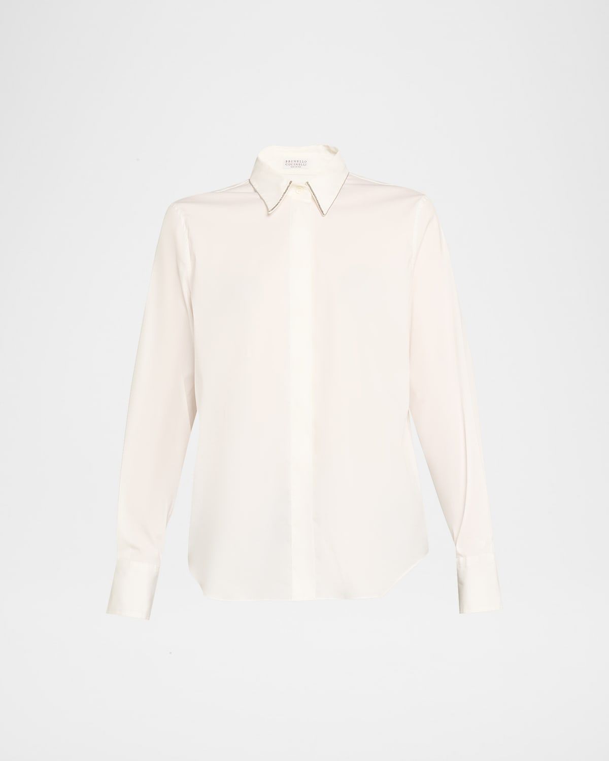 Monili-Trim Cotton Poplin Button-Down Shirt