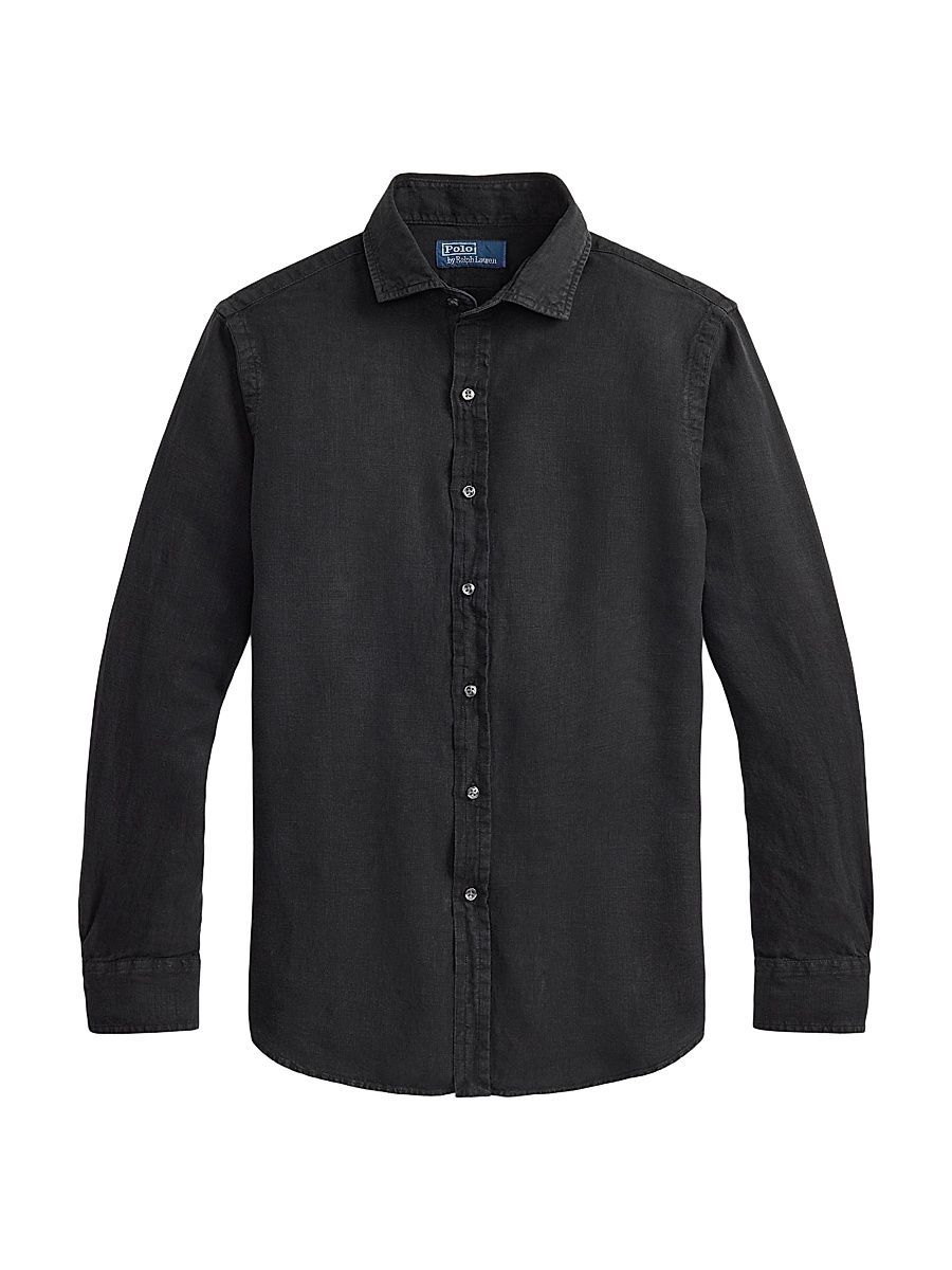 Men's Linen Button-Front Shirt - Polo Black - Size Large