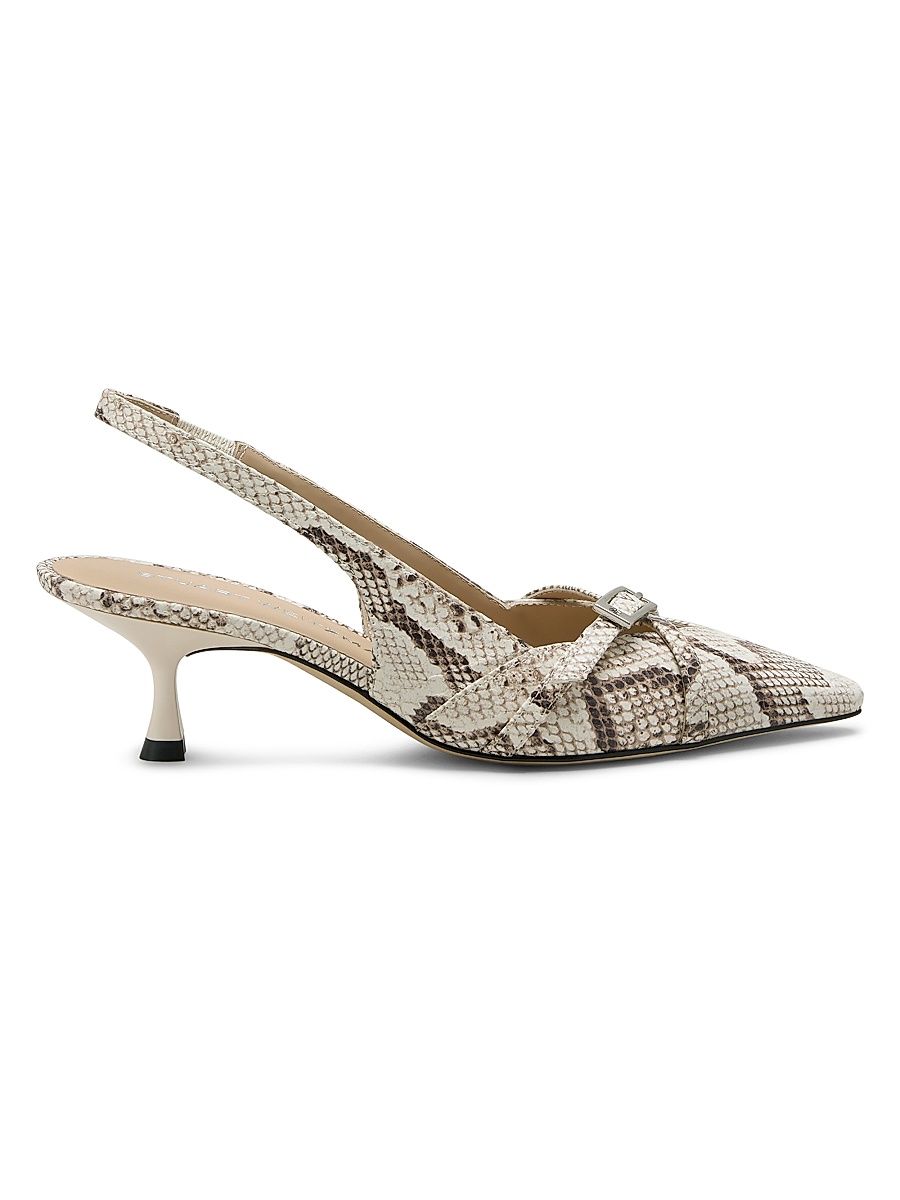 Women's Georgie 50MM Snake-Embossed Leather Slingback Pumps - Cream - Size 9.5
