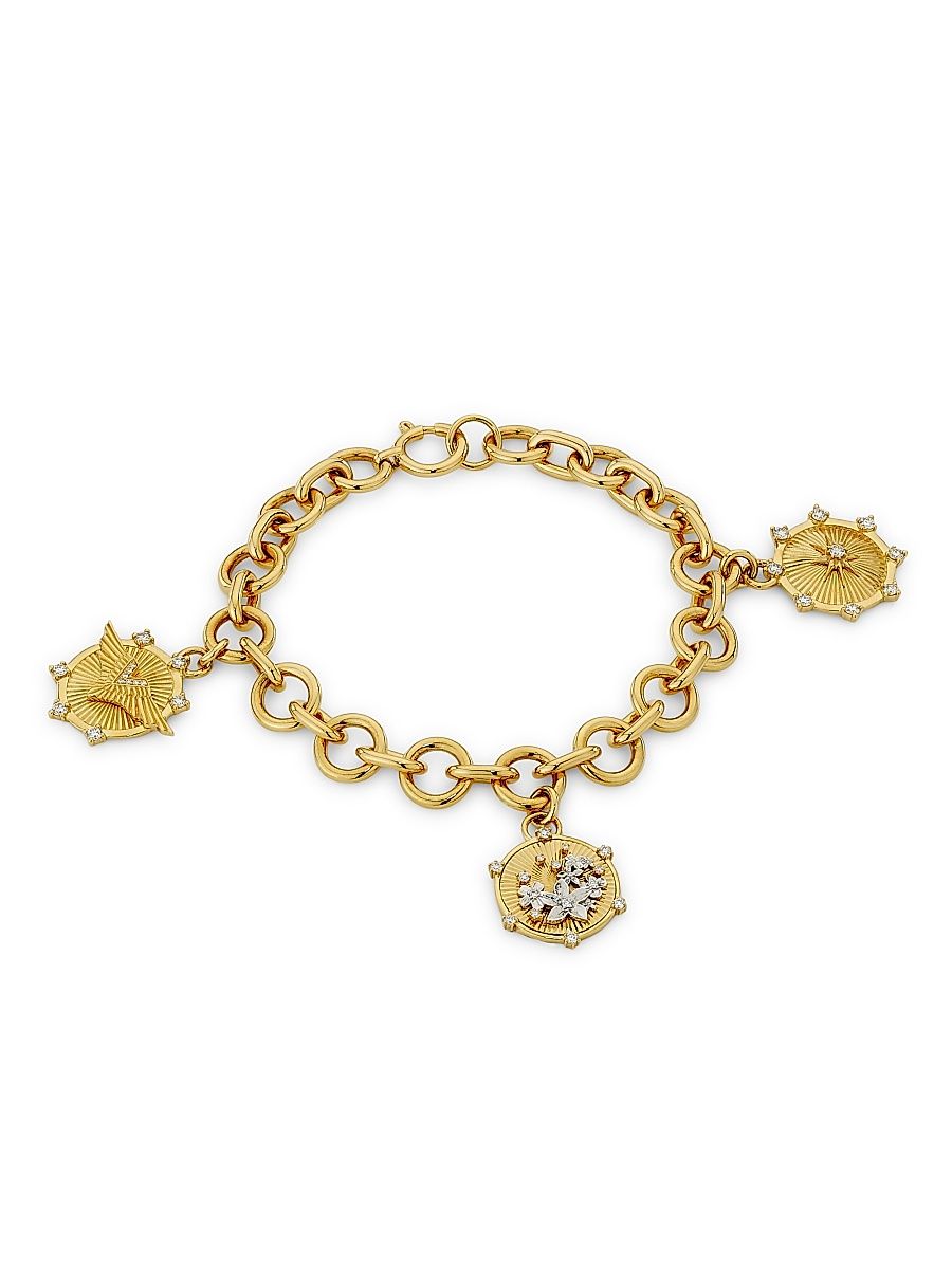 Women's Resilience Two-Tone 18K Gold & 0.49 TCW Diamond Charm Bracelet - Yellow Gold
