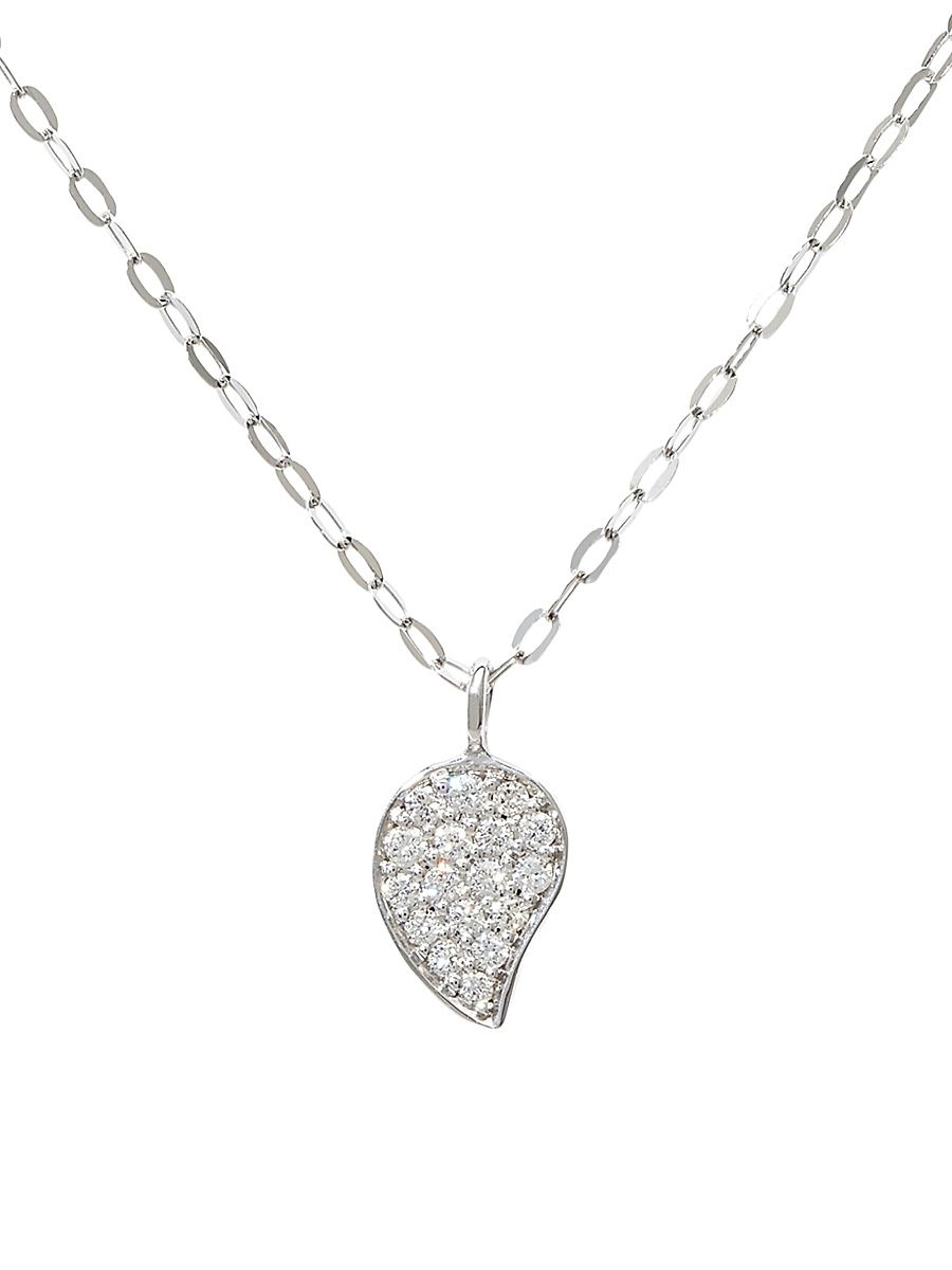 Women's 18K White Gold & Diamond Pavé Drop Pendant Chain Necklace - White Gold