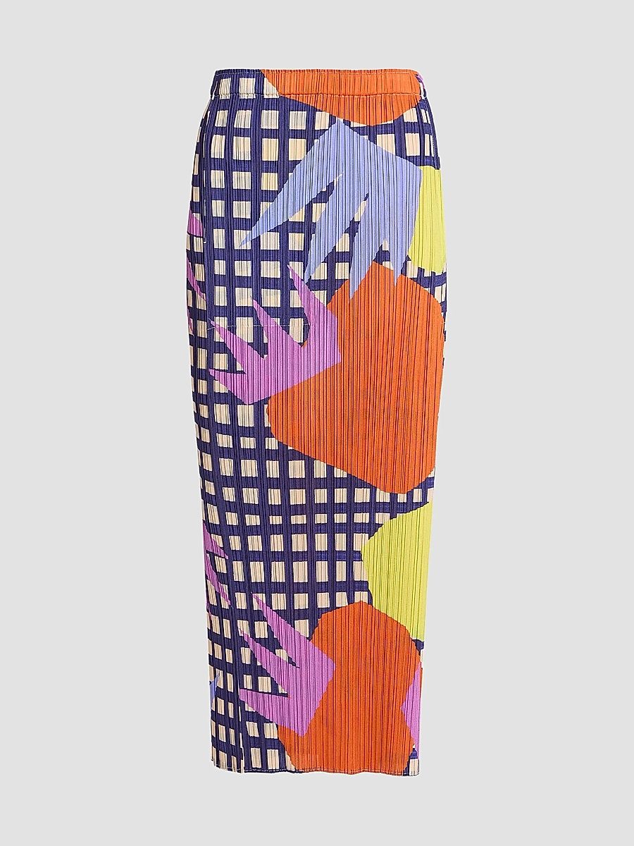 Women's Market Printed Pleated Midi-Skirt - Tomato - Size Small