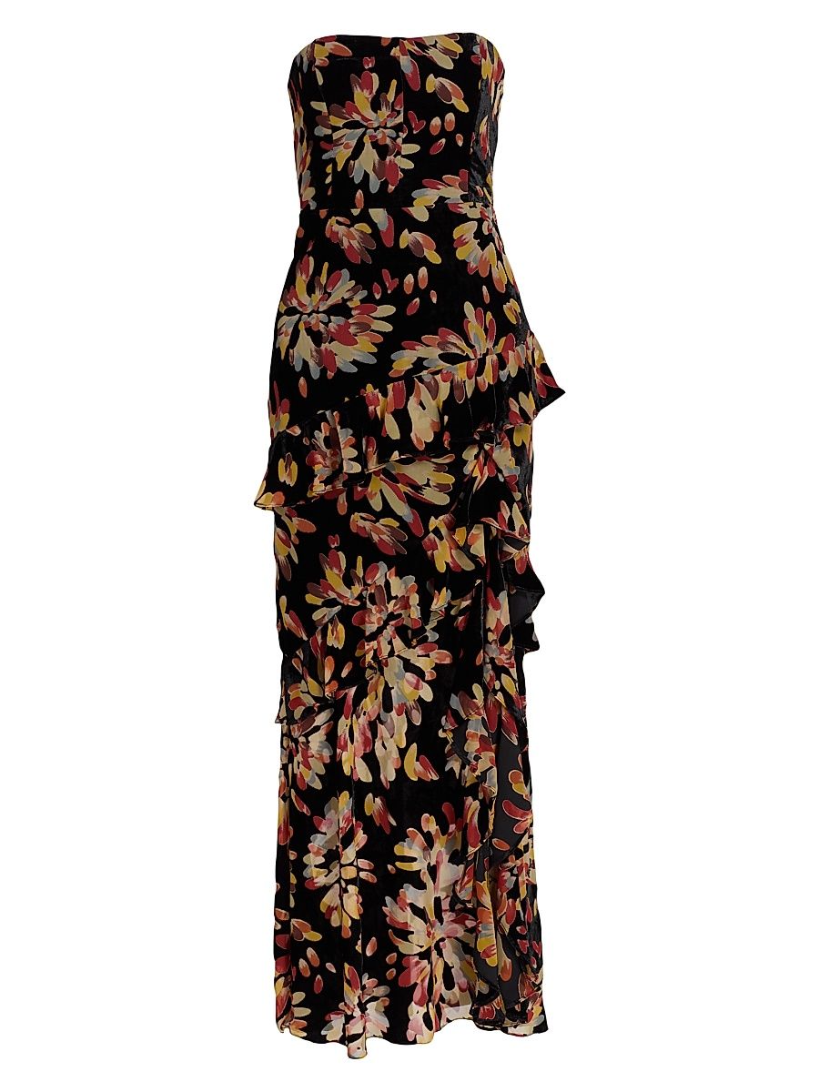 Women's Raelynn Confetti Burnout Velvet Ruffle Maxi Dress - Black Multi - Size 12