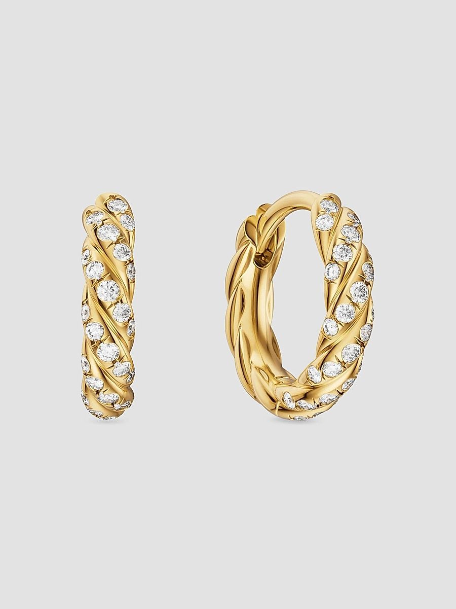 Women's Petite Pavé Hoop Earrings in 18K Yellow Gold with Diamonds, 10MM - Gold