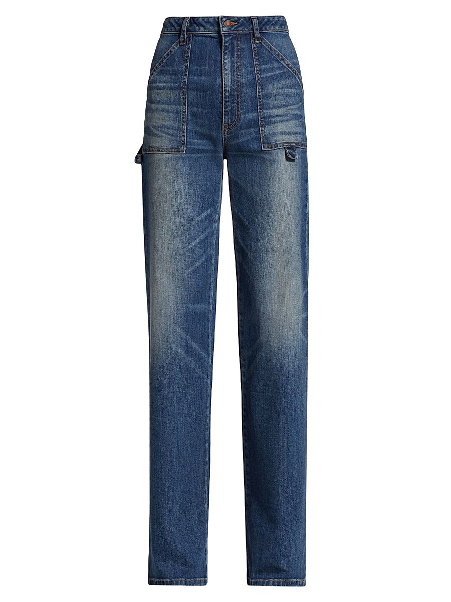 Women's Quentin Straight-Leg Cargo Jeans - Classic Wash - Size 28