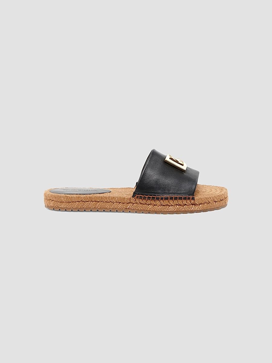 Dolce & Gabbana Women's Logo Leather Flat Espadrille Sandals - Nero - Size 10