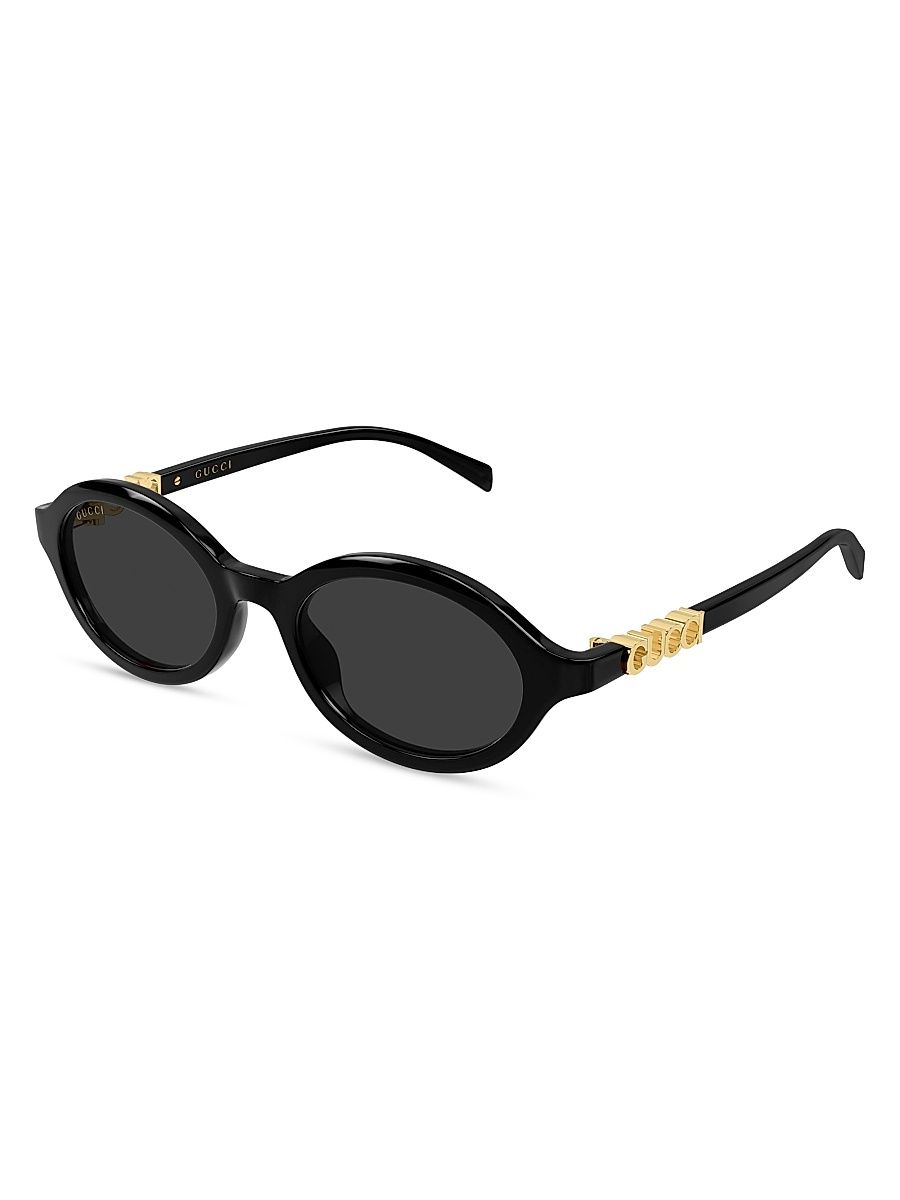 Women's Gucci Block 51MM 3D Logo Oval Sunglasses - Black