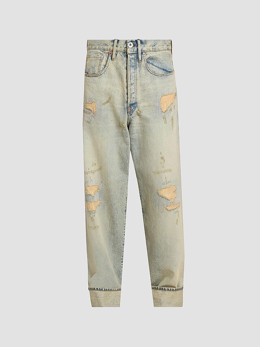 Kenzo Men's Turn-Up Wide-Fit Jeans - Bleached Blue Denim - Size 33