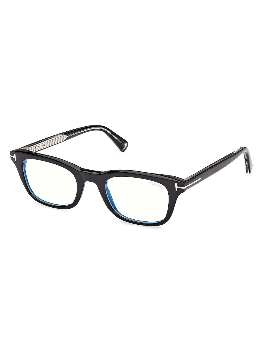 Men's 50MM Blue Block Square Eyeglasses - Black