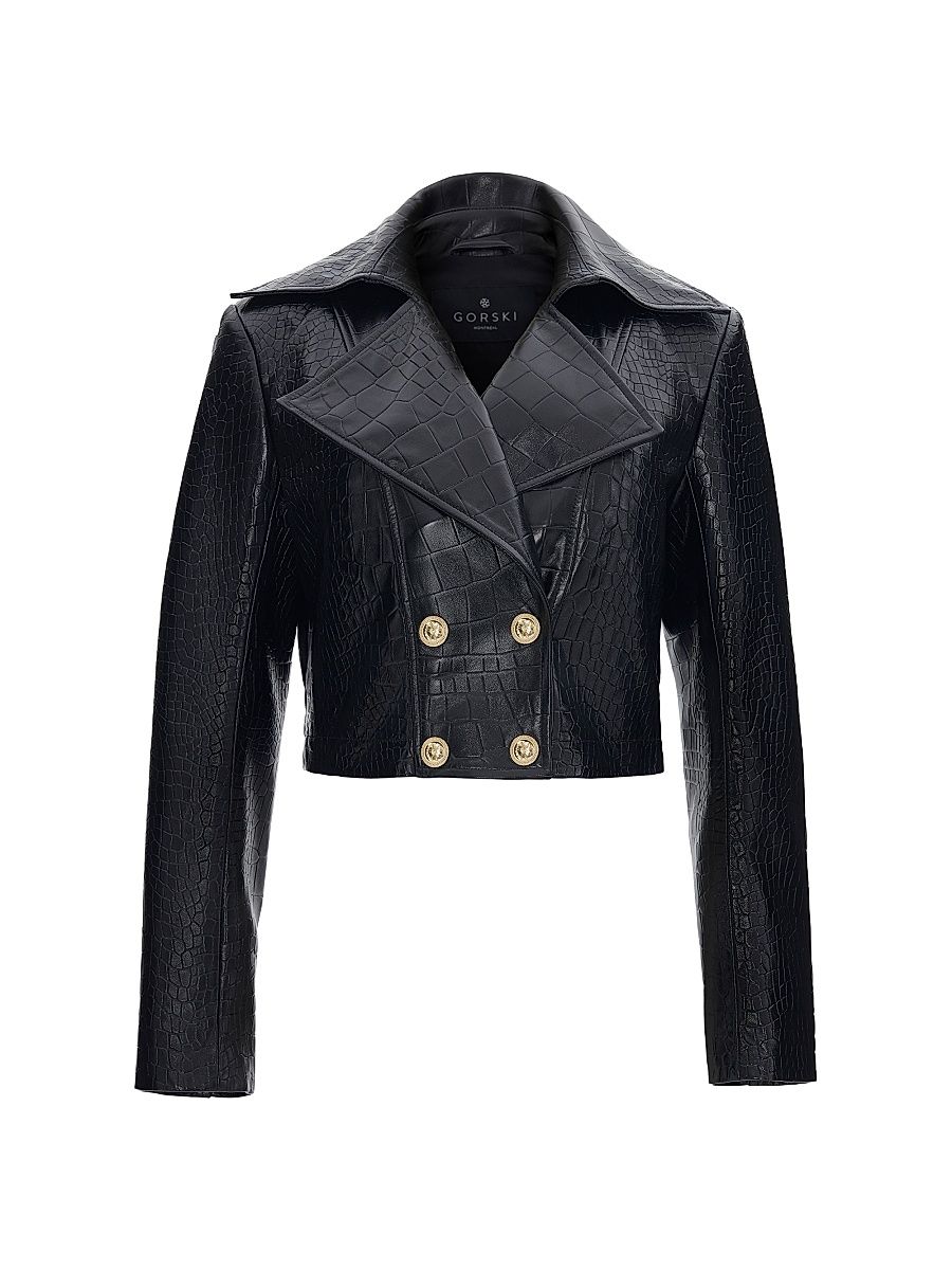 Women's Select Nappa Leather Croco Embossed Bolero - Black - Size XL