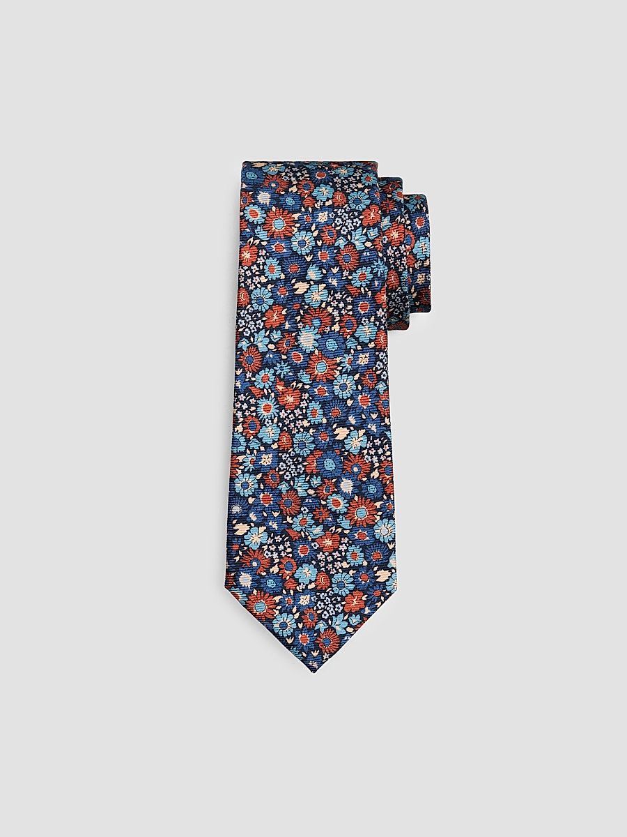 Men's Floral Silk Tie - Blue