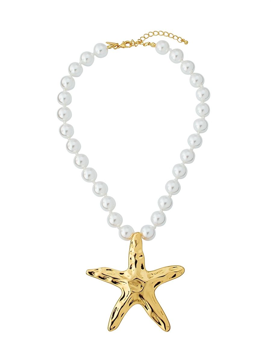 Women's Imitation Pearl & Goldtone Starfish Pendant Necklace - Gold