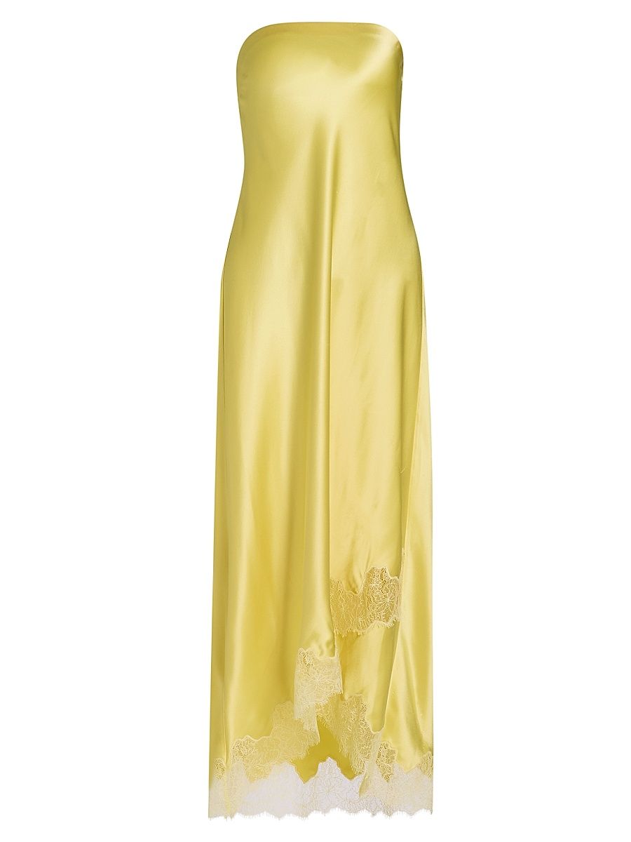 Women's Alexandria Strapless Lace-Trimmed Satin Midi-Dress - Custard - Size XS