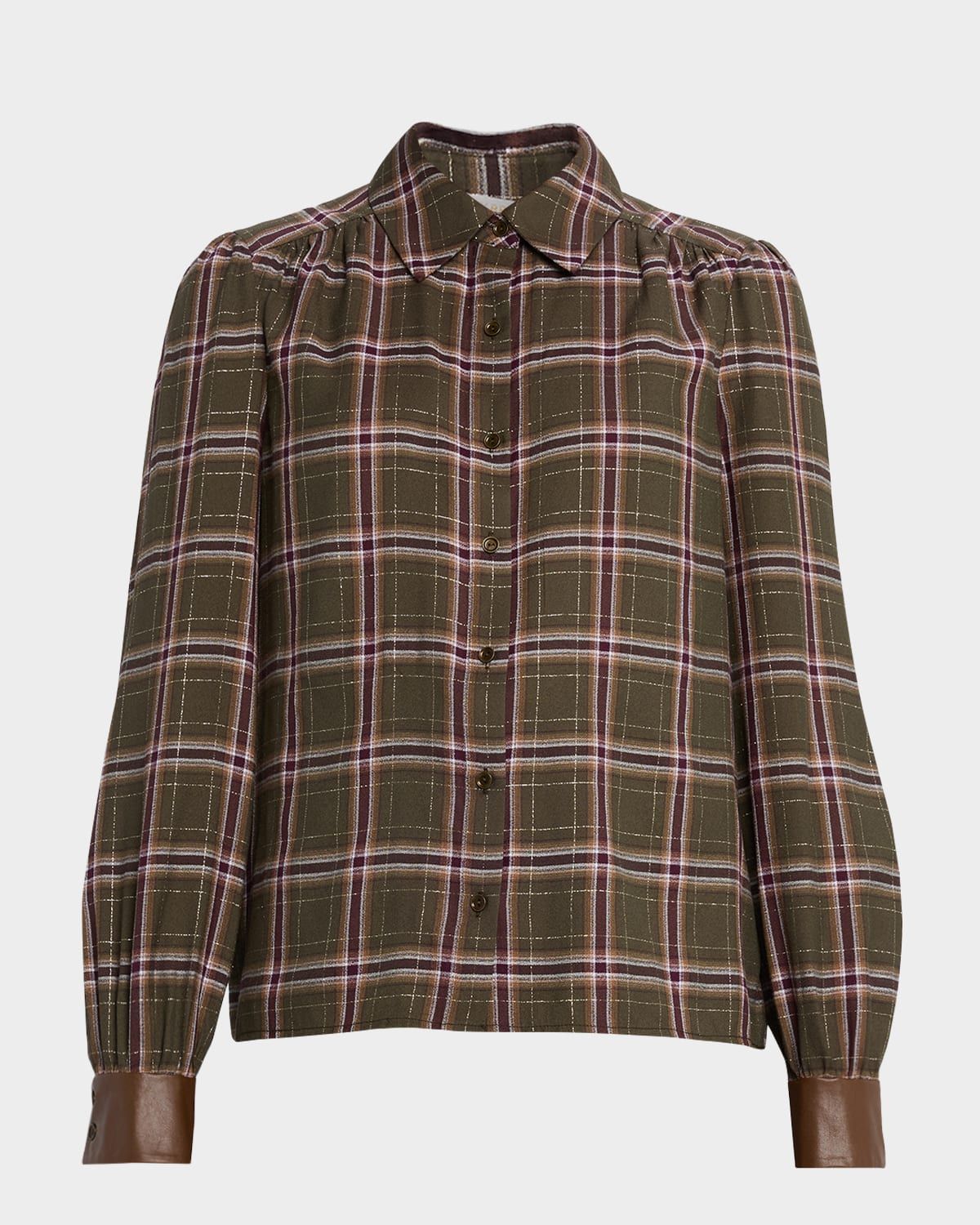 Jeremy Metallic Plaid Button-Front Blouse