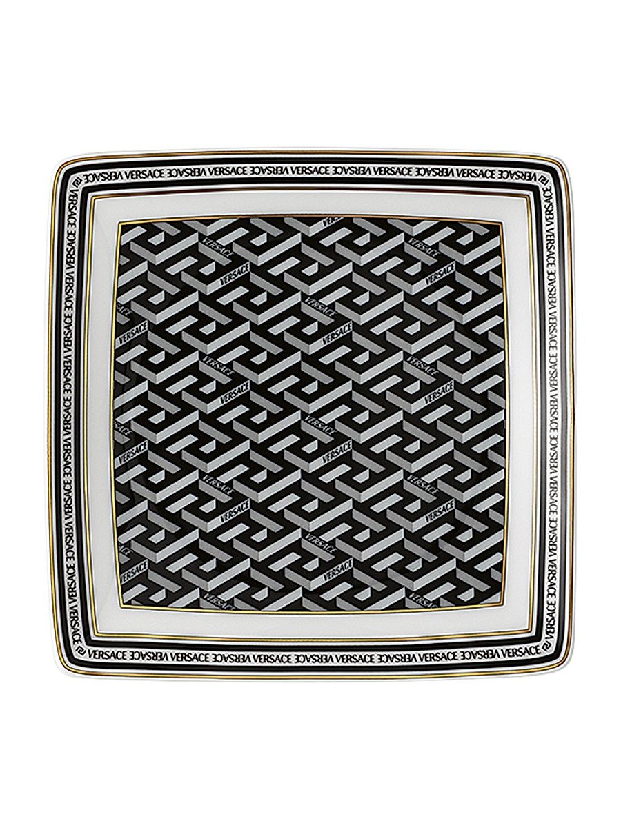 Rosenthal Meets Versace La Greca Signature Square Canape Plate - Red White
