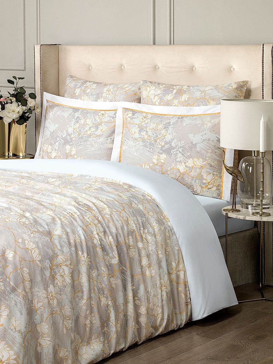 Sybil Duvet Cover & Sham Collection - Grey Blue White Gold - Size Queen