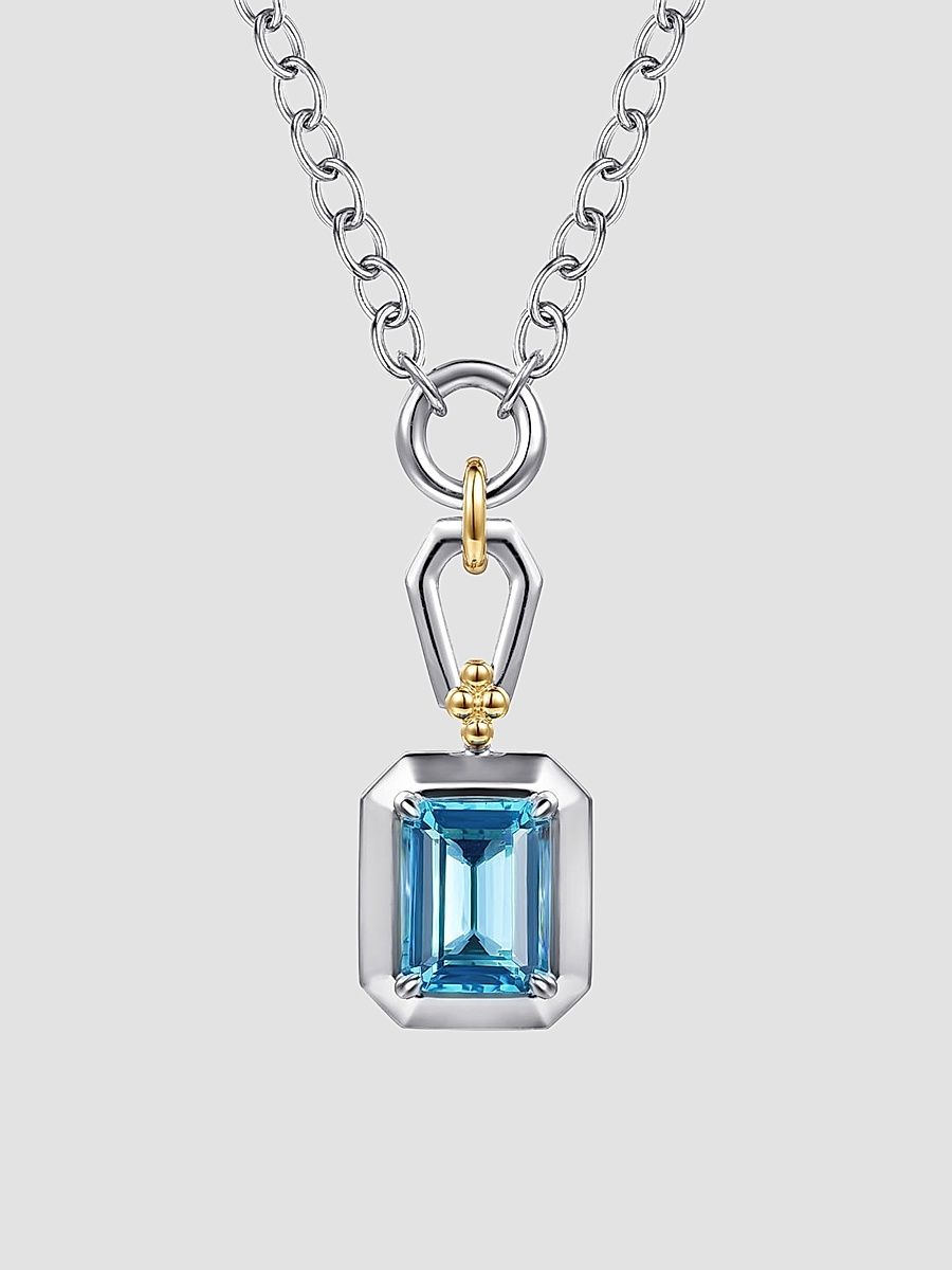 Gabriel & Co Women's Bujukan 14K Yellow Gold, Sterling Silver & Blue Topaz Pendant Necklace - Sterling Silver